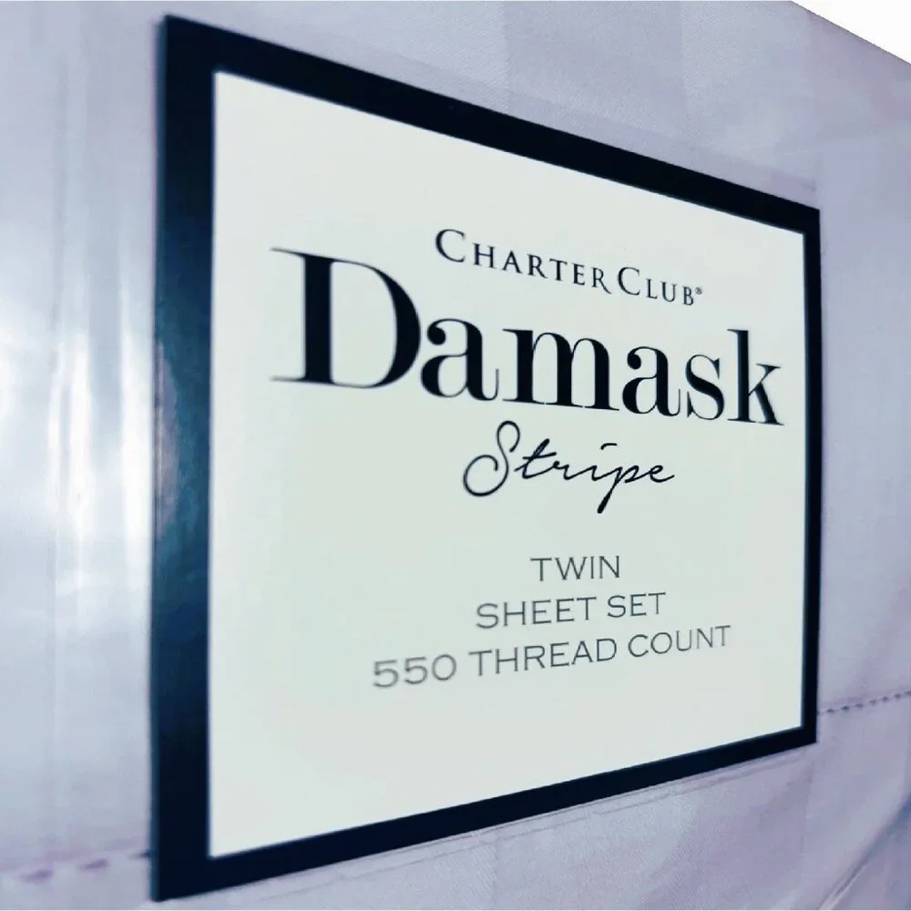 new PALE LILAC STRIPE Charter Club Damask 550 TC 100% Cotton TWIN Sheet Set